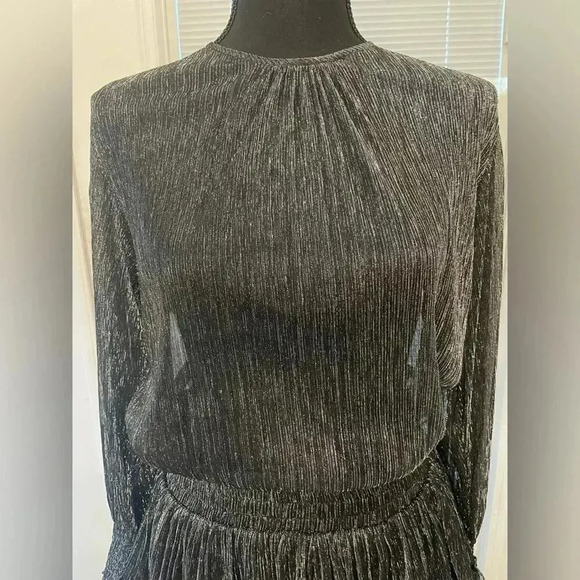 MISA Los Angeles NWT Metallic Black & Silver Smocked Mini Dress Womens Size XS - Picture 3 of 12